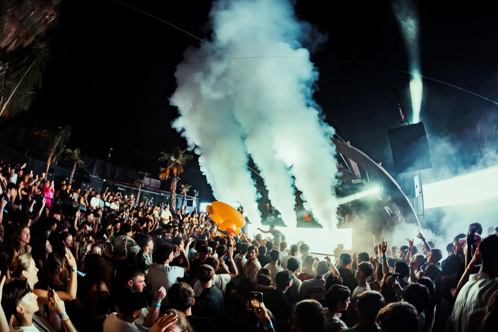 CO2 cannons firing over a packed dance floor at Move it! Malta in Gianpula Village